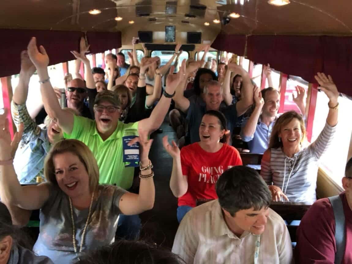 Singing YMCA on the Funny Bus.